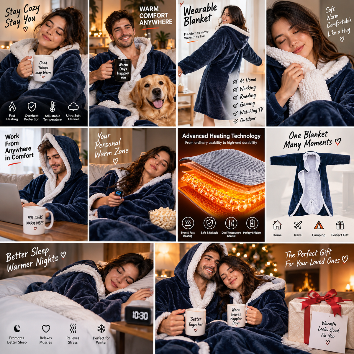 Wearable Thickened Flannel Heated Blanket