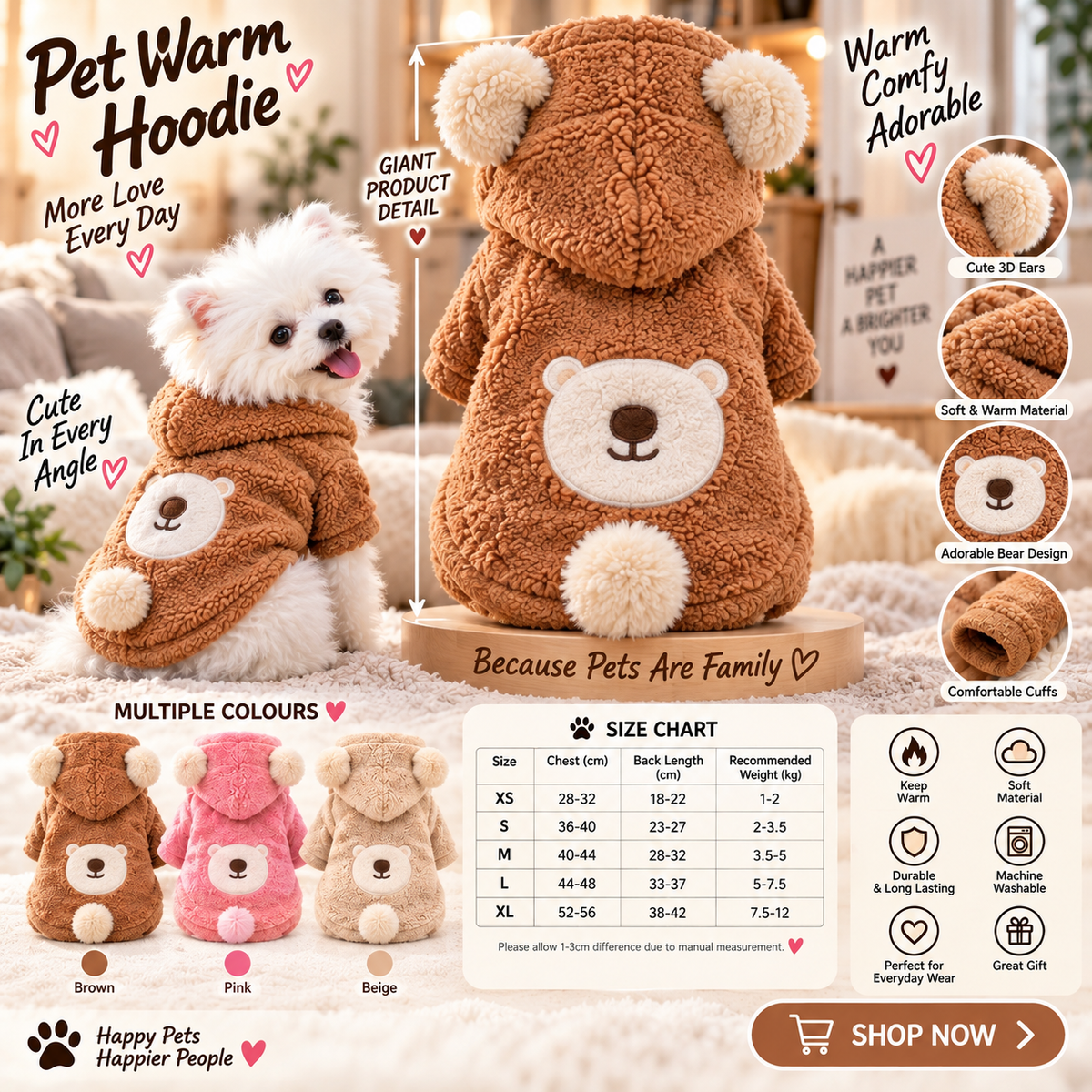 Lambswool Warm And Comfortable Round Bear Hoodie Pet